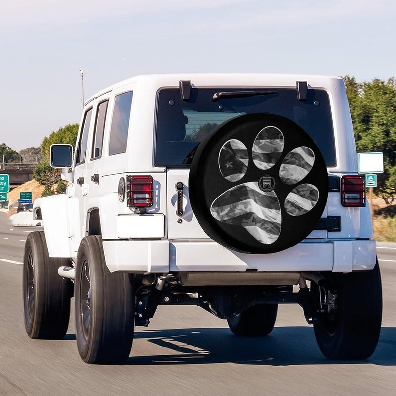 Foruidea Paws US American Flag Spare Tire Cover with Backup Camera Hole Wheel Tire Cover Fit Trailer, RV, SUV and Many Vehicle 17inch - Image 2
